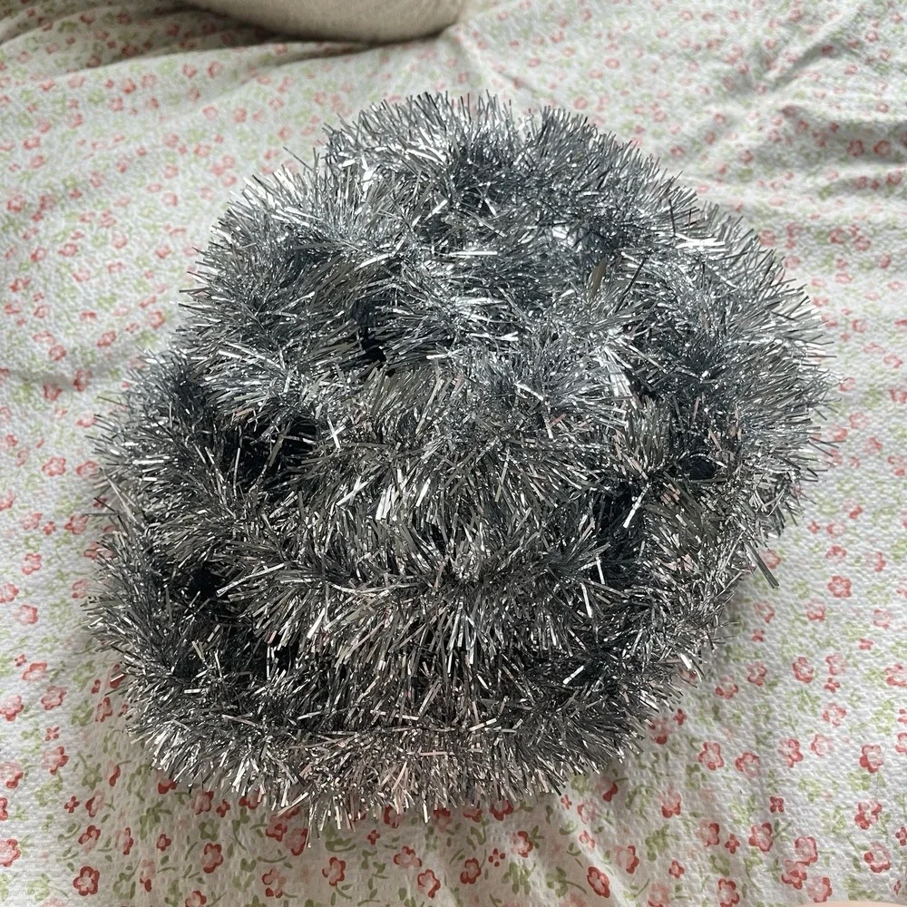 Vintage Christmas Double Glo Tinsel Garland Shiny Soft Fluffy Silver‎ 18 ft Long